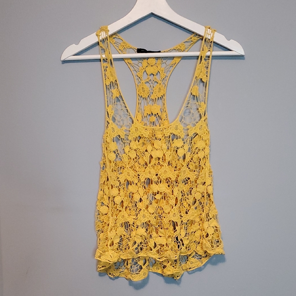 QED London Yellow Cropped Cut Out Tank Top